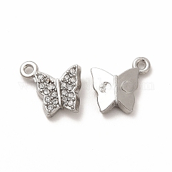 316 Surgical Stainless Steel with Crystal Rhinestone Pendants, Butterfly Charms, Stainless Steel Color, 11.5x9x2.5mm, Hole: 1mm