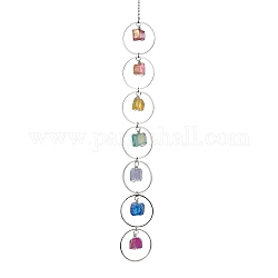 Electroplated Natural Quartz Nugget Pendant Decorations, with 304 Stainless Steel Cable Chains and Brass Linking Rings, Mixed Color, 298mm, Pendants: 15~16x12~16x9~14mm