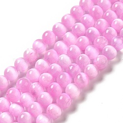 Natürliche Selenitperlenstränge, Klasse A, gefärbt, Runde, neon rosa , 8.5 mm, Bohrung: 0.8 mm, ca. 46 Stk. / Strang, 15.35'' (39 cm)