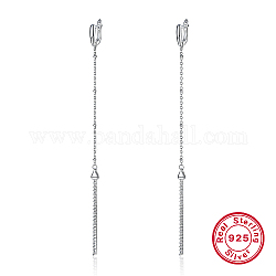 Rhodium Plated 925 Sterling Silver Hoop Earrings, Chains Tassel Earrings, with 925 Stamp, Platinum, 128mm