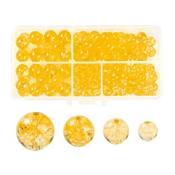 186pcs 4 tamaños de hebras de cuentas de citrino natural, redondo, teñido y climatizada, 6 mm / 8 mm / 10 mm / 12 mm, agujero: 1 mm