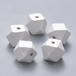 Painted Natural Wood Beads, Polygon, Creamy White, 11.5x11.5x12mm, Hole: 3.5mm