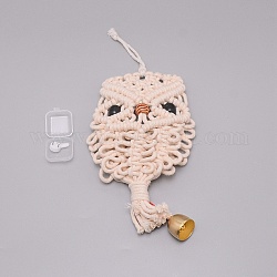 Owl Cotton Rope & Wood Beads Wind Chime Kit, with Zinc Alloy Bell and Nail, for Home Living Room Bedroom Decoration, Bisque, 360x145x32mm