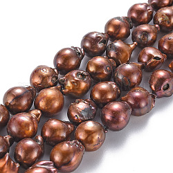 Natural Baroque Pearl Keshi Pearl Beads Strands, Cultured Freshwater Pearl, Dyed, Teardrop, Sienna, 12~15x10~13mm, Hole: 0.5mm, about 29~33pcs/strand, 17.71 inch(45cm)