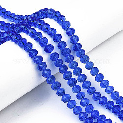 Chapelets de perles en verre, facette, rondelle, bleu royal, 8x6mm, Trou: 1mm, Environ 65~68 pcs/chapelet, 15.7~16.1 pouce (40~41 cm)
