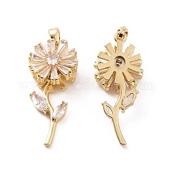 Brass Micro Pave Clear Cubic Zirconia Pendants, Flower Charm, Real 18K Gold Plated, 29x12.5x7.5mm, Hole: 2x4.5mm