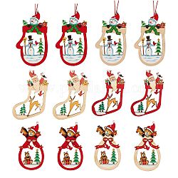 12pcs 6 adornos de madera de formas mixtas de estilo, adornos colgantes del árbol de navidad, para la decoración del hogar de regalo de fiesta de navidad, rojo, 2 piezas / style
