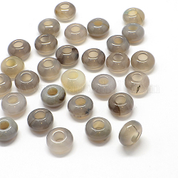 Perles européennes avec gros trou en agate grise naturelle, rondelle, 7~8x13~14mm, Trou: 5mm