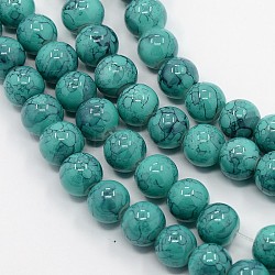 Round Medium Turquoise Color Spray Painted Glass Beads Strands, 8mm, Hole: 1mm, about 104pcs/strand