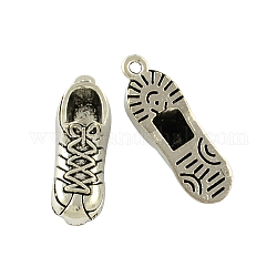 Pendentifs en alliage de zinc de style tibétain, chaussures de tennis, sans plomb et sans cadmium, argent antique, 27.3x9x7.5mm, Trou: 1.5mm, environ 166 pcs/500 g