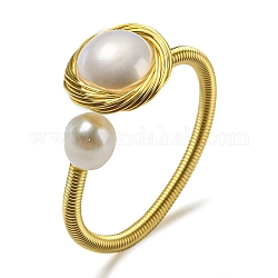 Anello a polsino aperto con perle naturali, anello da dito avvolto in filo di ottone, vero placcato oro 14k, misura degli stati uniti 11 1/4 (20.7mm)