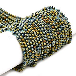 Chapelets de perles en verre électroplaqué, plein plaqué, ronde à facettes, vert plaqué, 3x2.5mm, Trou: 0.7mm, Environ 149 pcs/chapelet, 14.57'' (37 cm)