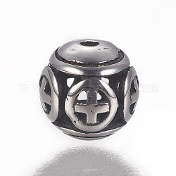 304 Edelstahlkugeln, Runde, Antik Silber Farbe, 10 mm, Bohrung: 1.6 mm