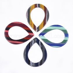 Resin Pendants, teardrop, Stripe Pattern, Mixed Color, 47x36.5x1.5mm, Hole: 1.8mm