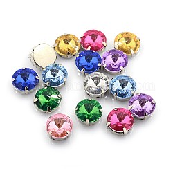 Coudre sur strass, liens multi-brins, Diamant imitation acrylique de taiwan, avec griffes en laiton platiné, demi-rond, couleur mixte, 16x8mm, Trou: 1.2mm