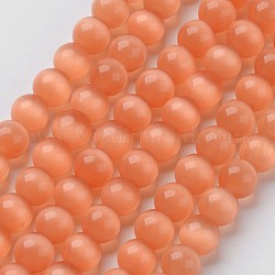 Katzenaugen-Perlen, Runde, Licht Lachs, 10 mm, Bohrung: 1 mm, ca. 39 Stk. / Strang, 15 Zoll