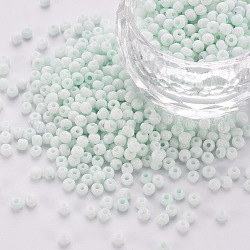8/0 Opaque Glass Seed Beads, Round Hole, Frosted Colours, Round, Azure, 3~4x2~3mm, Hole: 0.8mm, about 15000pcs/Pound