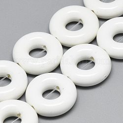 Perles en porcelaine manuelles, porcelaine émaillée lumineux, donut, blanc, 18~18.5x6~6.5mm, Trou: 2mm