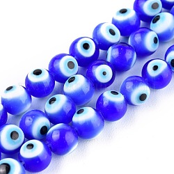 Fatti a mano in vetro murano male occhio tondo fili di perle, blu, 6mm, Foro: 1 mm, circa 64pcs/filo, 14.57'' (37 cm)