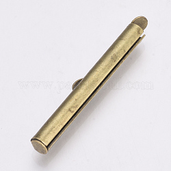 Brass Slide On End Clasp Tubes, Slider End Caps, Antique Bronze, 6x35x4mm, Hole: 1x3mm, Inner Diameter: 3mm