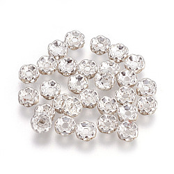 Perles séparateurs en fer avec strass, Grade b, ondes bord, rondelle, couleur argentée, clair, taille: environ 6mm de diamètre, épaisseur de 3mm, Trou: 1.5mm
