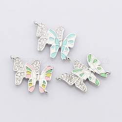 Butterfly Brass Enamel Micro Pave Cubic Zirconia Links, Platinum, Lead Free & Nickel Free & Cadmium Free, Mixed Color, 17x21x2mm, Hole: 2mm
