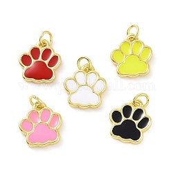 Rack Plating Brass Enamel Charms, with Jump Ring, Long-Lasting Plated, Real 18K Gold Plated, Cadmium Free & Lead Free, Dog's Paw Print, Mixed Color, 11.5x10x1.5mm, Jump Ring: 4x0.6mm, Inner Diameter: 2.5mm