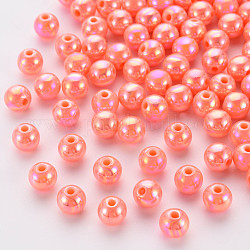 Opake Legierung Perlen, ab Farbe plattiert, Runde, dunkler Lachs, 8x7 mm, Bohrung: 2 mm, ca. 1745 Stk. / 500 g