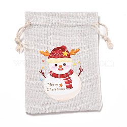 Sacchetti portaoggetti in panno di cotone natalizio, borse rettangolari con coulisse, per sacchetti regalo di caramelle, modello di pupazzo di neve, 13.8x10x0.1cm