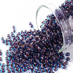 TOHO Round Seed Beads, Japanese Seed Beads, (381) Inside Color Aqua/Oxblood Lined, 11/0, 2.2mm, Hole: 0.8mm, about 1110pcs/10g