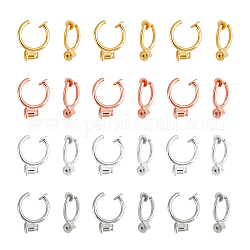 Unicraftale 12 paia 4 colori di orecchini a clip in ottone, convertitore per orecchini a clip, colore misto, 13x1.5mm, Foro: 0.6 mm, 3 paio / colore