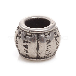 304 Stainless Steel European Beads, Large Hole Beads, Rondelle with Word, Antique Silver, 10x7mm, Hole: 5mm