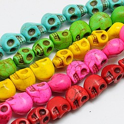 Synthetic Turquoise Beads Strands, Dyed, Skull, Mixed Color, 10x8x9mm, Hole: 1mm, about 40pcs/strand, 16 inch