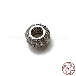 925 perles intercalaires en argent sterling rhodié, avec zircons, rondelle, Platine plaqué réel, 6x3.5mm, Trou: 2.8mm