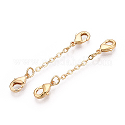 Brass Cable Chain Chain Extender, End Chains with Double Lobster Claw Clasps, Real 18K Gold Plated, 25~30x2mm