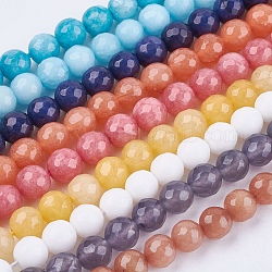 Natural Jade Bead Strands, Dyed, Faceted, Round, Mixed Color, 6mm, Hole: 1mm, 67pcs/strand, 14.9 inch
