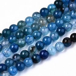 Fili di perline agata crepato naturale, tinto, tondo, blu, 4mm, Foro: 0.5 mm, circa 91~95pcs/filo, 14.57 pollice ~ 15.35 pollici (37~39 cm)