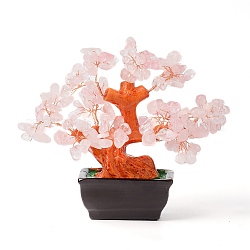 Decoraciones de exhibición de bonsái de árbol de dinero con chips de cuarzo rosa natural, para la decoración de la oficina en casa buena suerte, 140x85x170mm