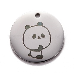 Ciondolo in acciaio inox, piatta e rotonda con panda, colore acciaio inossidabile, 20x1mm, Foro: 1.6 mm