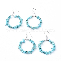 Synthetic Turquoise Dangle Earrings, with Platinum Plated Brass Earring Hooks, Round Ring, 51.2~56.2mm, Pin: 0.5mm