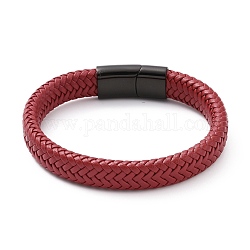 Pulseras de cordón trenzado de microfibra de cuero pulseras de cordón trenzado, 304 de acero inoxidable con cierre magnético, Rectángulo, rojo, 8-5/8 pulgada (22 cm), 12x6mm