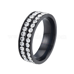 Двойное кольцо на палец с кристаллами и стразами, 201 украшение из нержавеющей стали для женщин, электрофорез черный, внутренний диаметр: 17 мм
