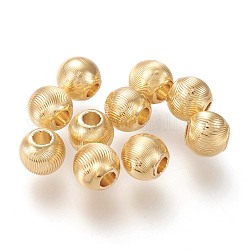Perline in ottone, placcato di lunga durata, texture, round solido, vero placcato oro 18k, 7.6x7mm, Foro: 2~2.5 mm