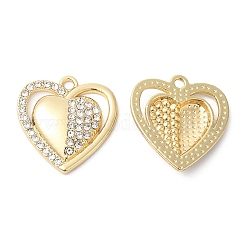 Alloy Rhinestone Pendants, Heart Charms, Golden, 19.5x18.5x3.5mm, Hole: 1.6mm