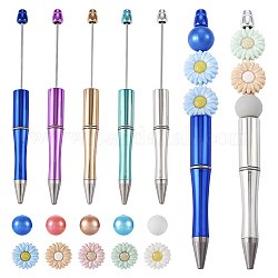 Stylo à bille en plastique Beadthoven, stylo perlé, avec billes de silicone, couleur mixte, stylo: 146x12mm, 10 pcs, perles: 15~19x7~15 mm, Trou: 2mm, 20 pcs