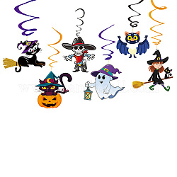 Decoraciones de pared colgantes en espiral de papel de halloween, bruja y fantasma y gato y calabaza, color mezclado, 150~180x150~224x0.2mm