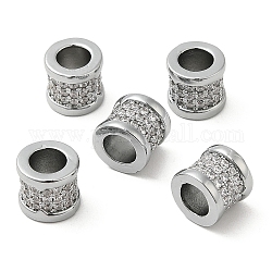 Placage en rack laiton micro pavé clair perles européennes de zircone cubique, Perles avec un grand trou   , sans cadmium et sans plomb, colonne, platine, 10x9mm, Trou: 5.5mm