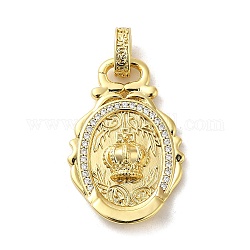Rack Plating Brass Micro Pave Cubic Zirconia with Sea shell Pendants, Cadmium Free & Lead Free, Oval with Crown, Real 18K Gold Plated, 31x21.5x5mm, Hole: 6x3.5mm