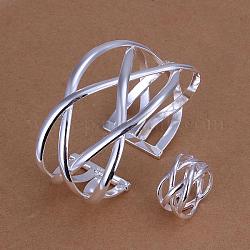Модные серебряные латунные комплекты украшений для свадебной вечеринки, полые широкие полосы кольца и манжеты браслеты, размер 8 (18 мм), 67 мм