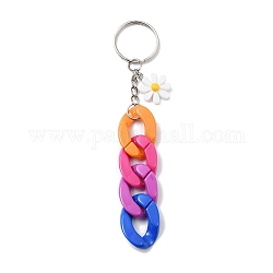 Porte-clés en chaîne gourmette en acrylique, avec breloque marguerite en résine et anneau porte-clés en fer, colorées, 12.8~13 cm